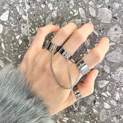 YADELAI Punk Cool Hip Pop Rings Multi-layer Adjustable Chain Double Open Finger Ring Alloy Man Rotate Rings for Women Party Gift