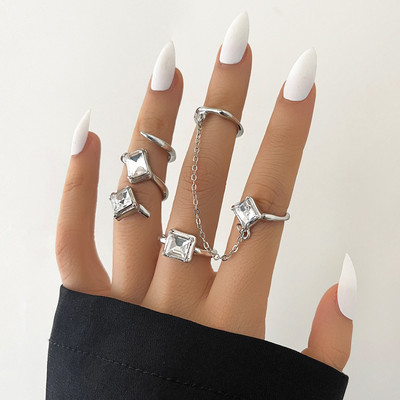 YADELAI Punk Cool Hip Pop Rings Multi-layer Adjustable Chain Double Open Finger Ring Alloy Man Rotate Rings for Women Party Gift