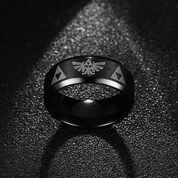 Модни мъжки пънк бижута 8 мм широк черен пръстен от неръждаема стомана Cool Men Zelda Ring anillos hombre