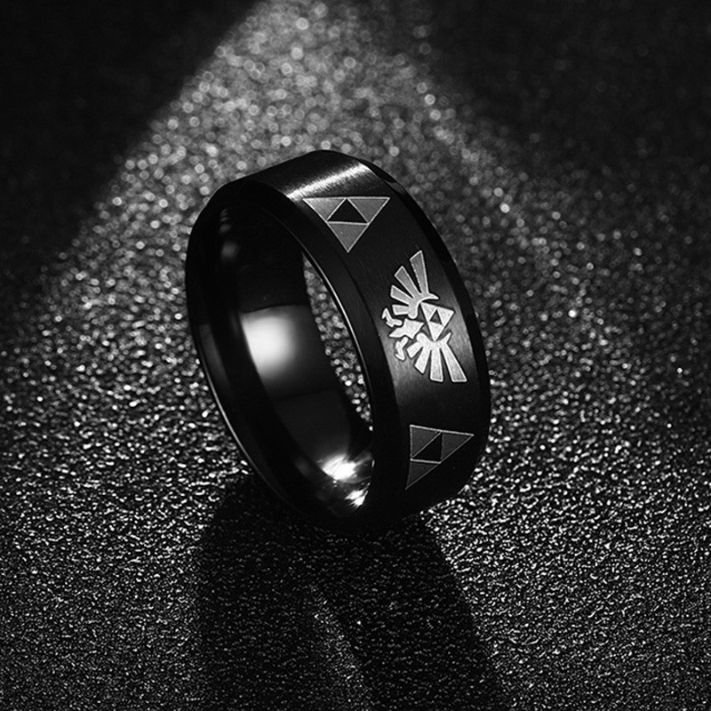 Madingi vyriški punk papuošalai 8 mm pločio nerūdijančio plieno juodas žiedas šaunus vyriškas Zelda žiedas anillos hombre