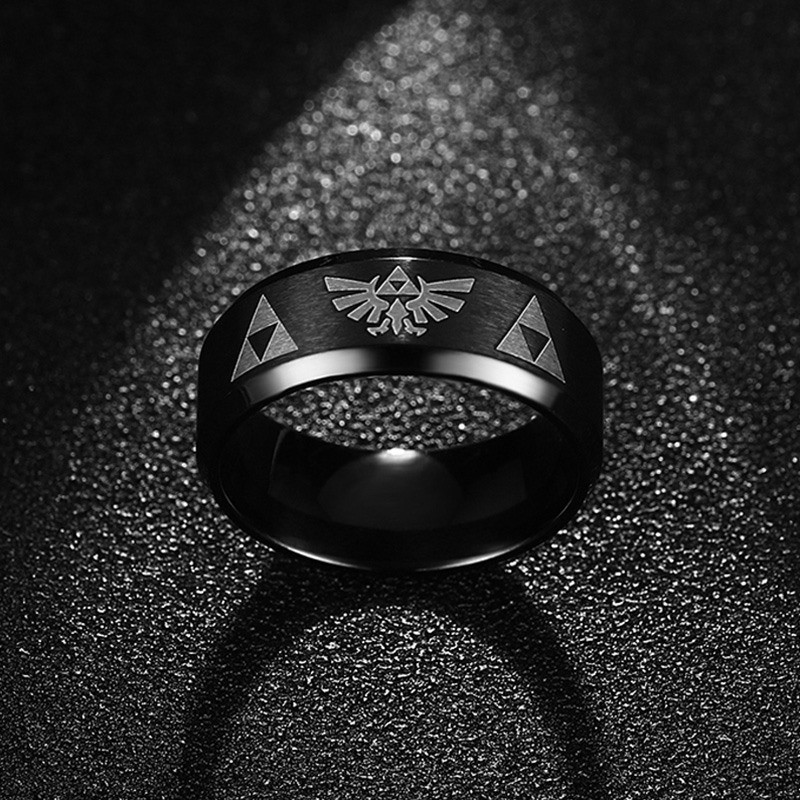 Madingi vyriški punk papuošalai 8 mm pločio nerūdijančio plieno juodas žiedas šaunus vyriškas Zelda žiedas anillos hombre