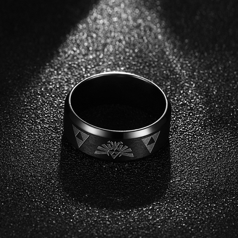 Madingi vyriški punk papuošalai 8 mm pločio nerūdijančio plieno juodas žiedas šaunus vyriškas Zelda žiedas anillos hombre