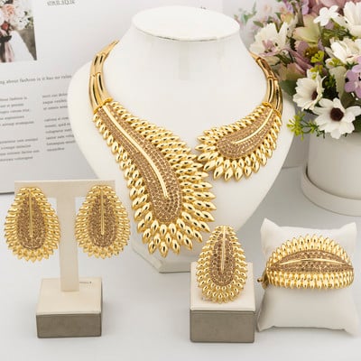 Olaszország divatos arany színű ékszerkészlet nőknek angyaltoll nyaklánc karkötő fülbevaló gyűrű szett gyönyörű esküvői parti ajándék