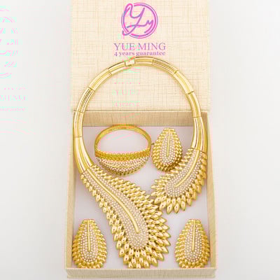 Olaszország divatos arany színű ékszerkészlet nőknek angyaltoll nyaklánc karkötő fülbevaló gyűrű szett gyönyörű esküvői parti ajándék