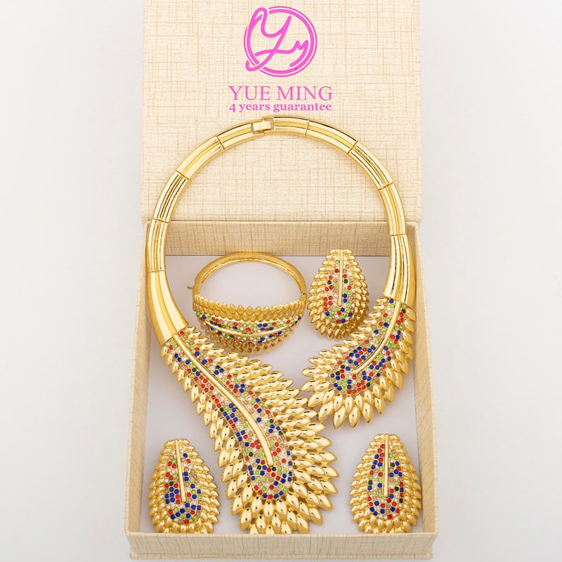 Olaszország divatos arany színű ékszerkészlet nőknek angyaltoll nyaklánc karkötő fülbevaló gyűrű szett gyönyörű esküvői parti ajándék