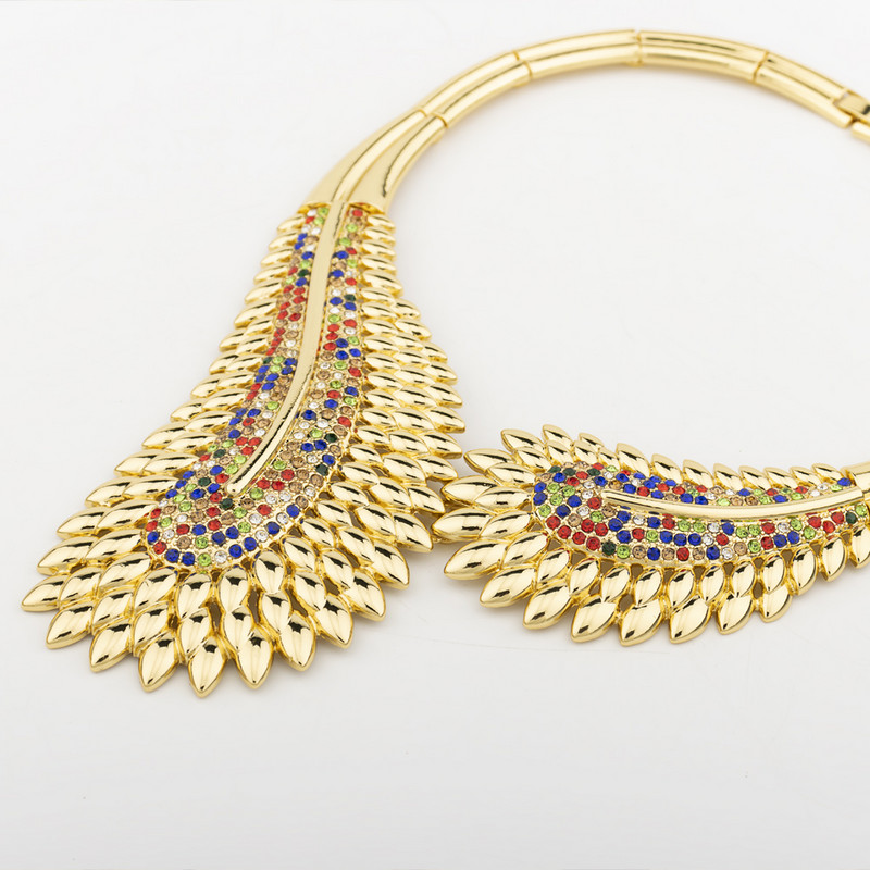 Olaszország divatos arany színű ékszerkészlet nőknek angyaltoll nyaklánc karkötő fülbevaló gyűrű szett gyönyörű esküvői parti ajándék