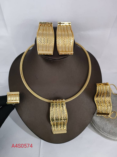 Dubajský set prsteňov a náramkov, dámskych náhrdelníkov a náušníc, šperkov, nigérijských nových afrických módnych pozlátených šperkov pre nevesty, svadobných a večierkových darčekov.