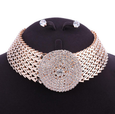 Кристални булчински комплекти бижута Златен цвят кристали Колие Сватбени годежни комплекти бижута за жени