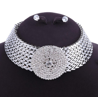 Кристални булчински комплекти бижута Златен цвят кристали Колие Сватбени годежни комплекти бижута за жени