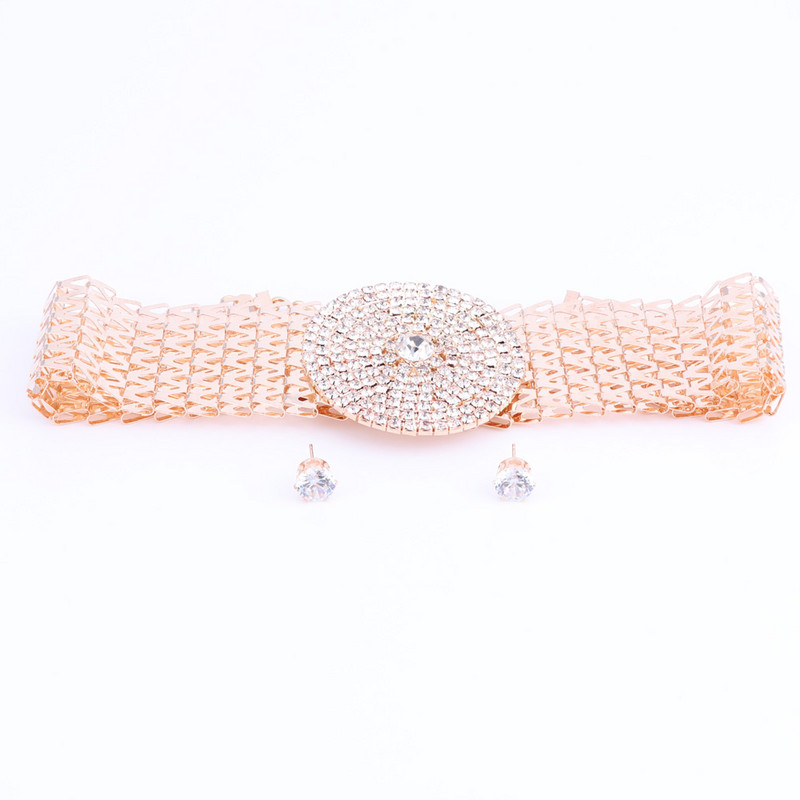 Кристални булчински комплекти бижута Златен цвят кристали Колие Сватбени годежни комплекти бижута за жени