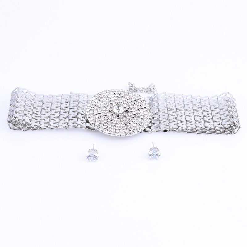 Кристални булчински комплекти бижута Златен цвят кристали Колие Сватбени годежни комплекти бижута за жени