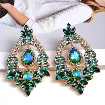 Κρυστάλλινα μεγάλα σκουλαρίκια για γυναίκες Κρεμαστό λουλούδι μπλε πράσινο statement σκουλαρίκια Μεγάλα στρας σκουλαρίκια Κοσμήματα για πάρτι