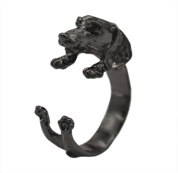 Kinitial Dog Rings Античен Бронз Черен Реалистичен Дакел Кученце Животно 3D Регулируеми Пръстени anillos mujer
