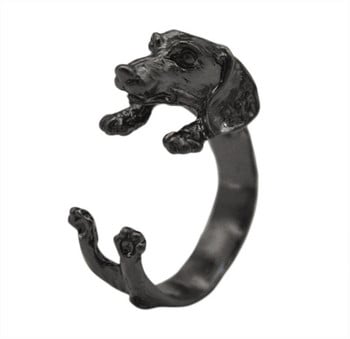 Kinitial Dog Rings Antique Bronze Black Realistic Dachshund Dog Puppy Anillos Mujer