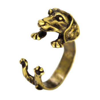 Kinitial Dog Rings Antique Bronze Black Realistic Dachshund Dog Puppy Anillos Mujer