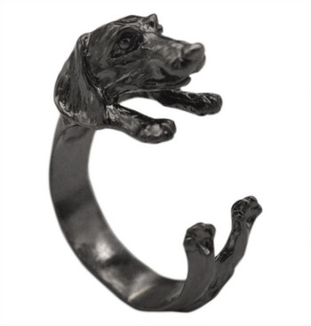 Kinitial Dog Rings Antique Bronze Black Realistic Dachshund Dog Puppy Anillos Mujer