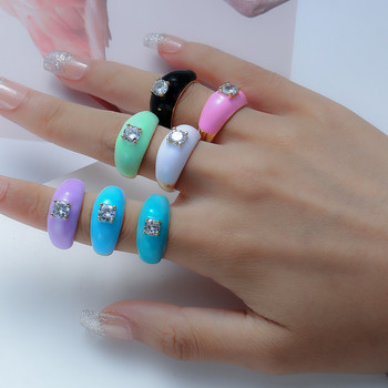 2022 INS Модни пръстени с цвят на дъгата за жени Бижута за пръсти Прозрачен CZ Цветен неонов емайлиран пръстен с отворен коригиран купол