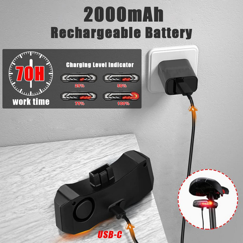 Camluxy Bike Motocykel Zadné svetlo Alarm Brzdové svetlo so smerovkami Klaksón Bezdrôtové Vodotesné Diaľkové Ovládanie Zadné svetlo na Bicykel