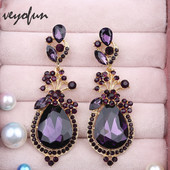 Veyofun Vintage Crystal Drop Earrings Парти Сватбени Етнически висящи обеци Модни бижута за жени Подарък Ново