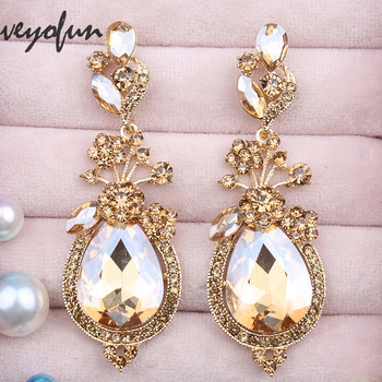 Veyofun Vintage Crystal Drop Earrings Парти Сватбени Етнически висящи обеци Модни бижута за жени Подарък Ново