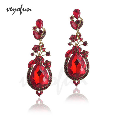 Veyofun Vintage Crystal Drop Earrings Парти Сватбени Етнически висящи обеци Модни бижута за жени Подарък Ново