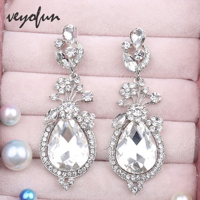 Veyofun Vintage Crystal Drop Earrings Парти Сватбени Етнически висящи обеци Модни бижута за жени Подарък Ново