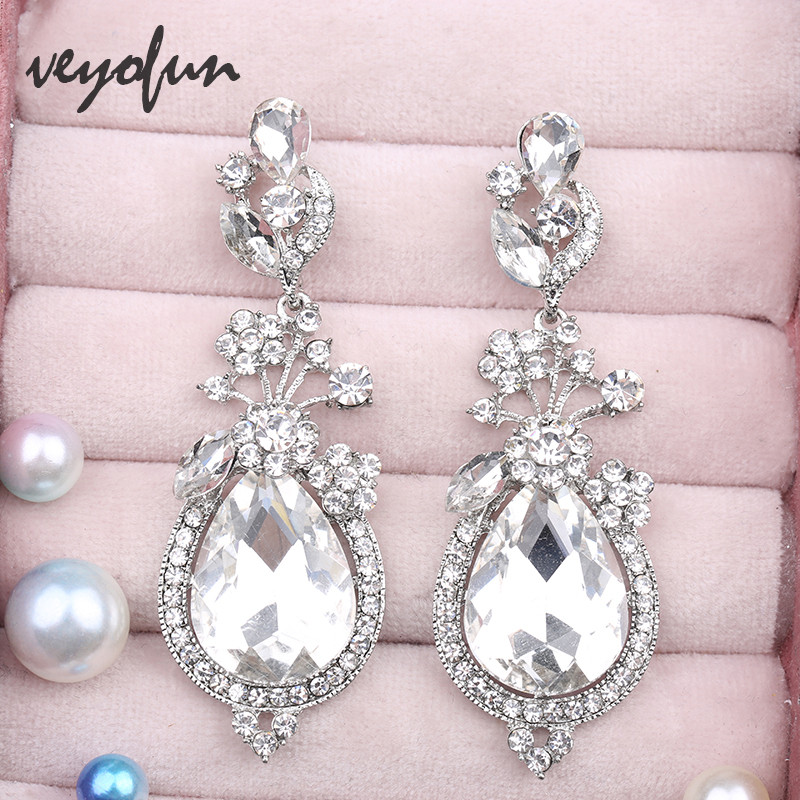 Veyofun Vintage Crystal Drop Earrings Парти Сватбени Етнически висящи обеци Модни бижута за жени Подарък Ново
