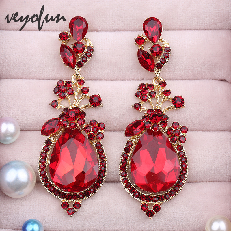 Veyofun Vintage Crystal Drop Earrings Парти Сватбени Етнически висящи обеци Модни бижута за жени Подарък Ново