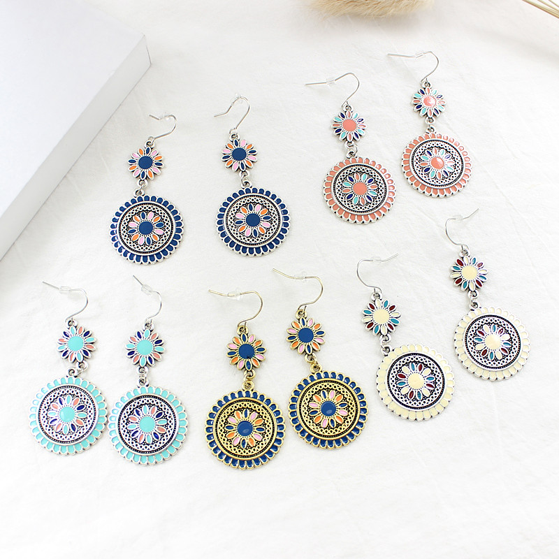 Bohemiški saulės gėlių auskarai Daugiaspalviai vaivorykštės gėlės Etniniai vėjo auskarai Moteriški paplūdimio vakarėlio atostogų mados dovanos