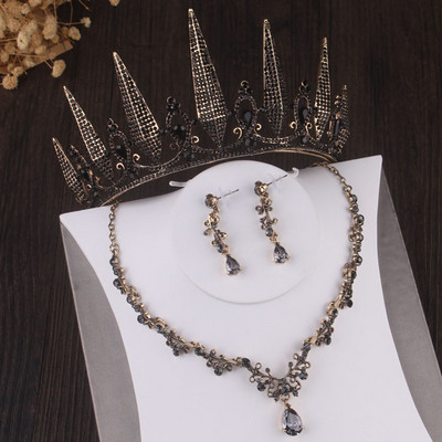 Barokk vintage fekete geometrikus kristály menyasszonyi ékszer készletek strassz korona tiaras nyaklánc fülbevaló esküvői Dubai ékszer szett