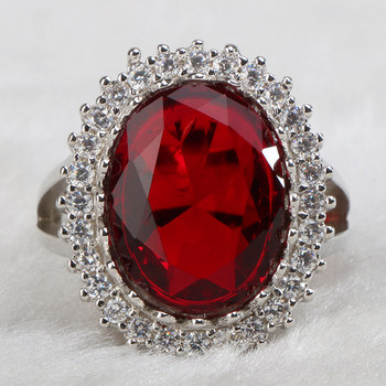 Cellacity сребро 925 бижута с геометричен рубинен пръстен за жени Големи овални скъпоценни камъни Аксесоар Модни подаръци за годишнина Размер 6,7,8,9,10