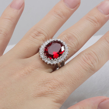 Cellacity сребро 925 бижута с геометричен рубинен пръстен за жени Големи овални скъпоценни камъни Аксесоар Модни подаръци за годишнина Размер 6,7,8,9,10