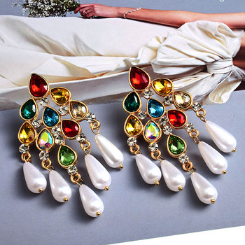 Нови стилове Цветни кристални перли Висящи капкови обеци Висококачествени метални бижута Аксесоари за жени на едро