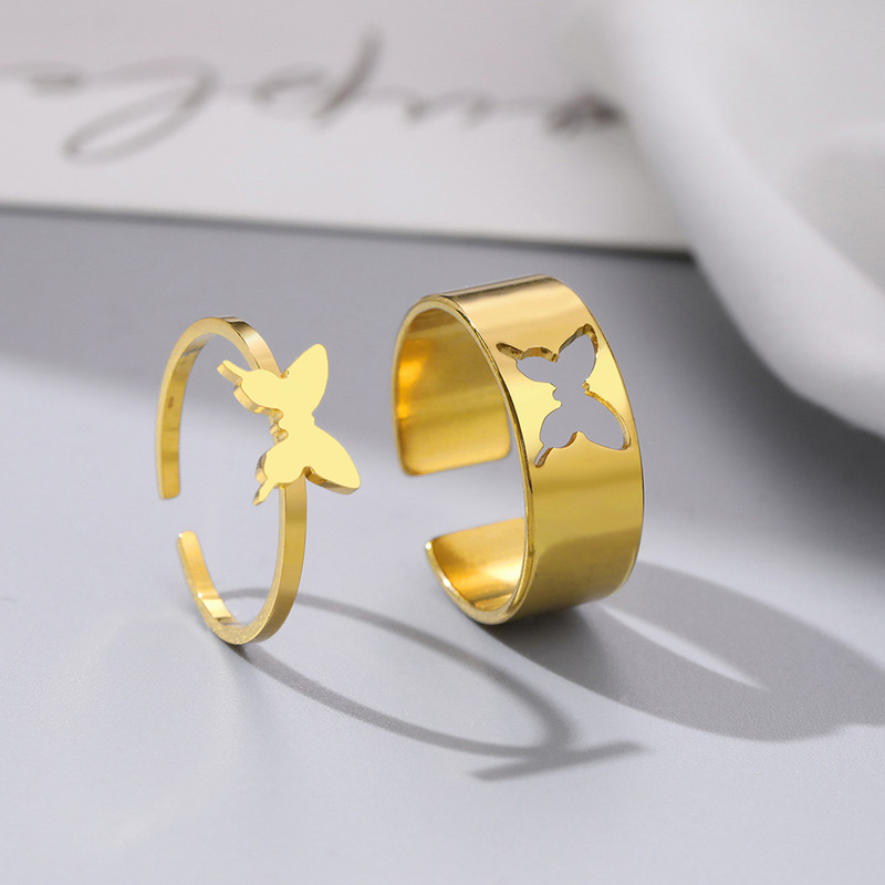 Пръстени от неръждаема стомана Винтидж деликатна пеперуда звезда детелина сърце любовник пръстен за двойка за жени бижута приятелство сватбени подаръци