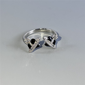 Нов дизайн на модна марка Двойни планетарни пръстени Блестящи кристални сатурнови пръстени Дамско парти Сватбени бижута Подарък