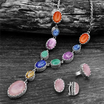 Senoviniai natūralūs Lapis Lazuli karoliai, žiedai, auskarai