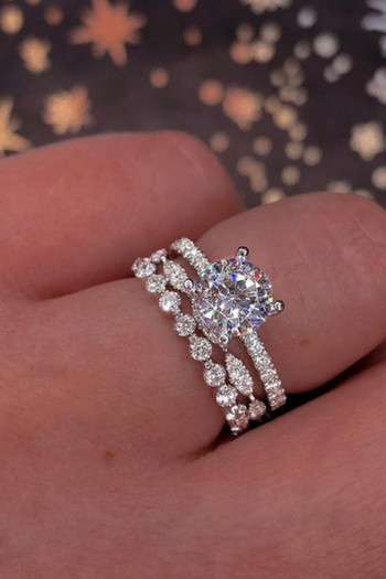 Класически сребърен пръстен с инкрустиран бял циркон и камъни Изискан моден сребърен цветен годежен комплект сватбени пръстени Булчински бижута