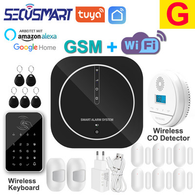 Tuya WiFi GSM mājas apzagšanas drošības signalizācijas sistēma skārienpaliktnis melns paroles tastatūra durvju sensors Smart Life APP Alexa Google Home