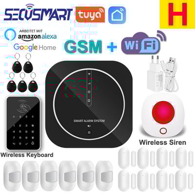 Tuya WiFi GSM mājas apzagšanas drošības signalizācijas sistēma skārienpaliktnis melns paroles tastatūra durvju sensors Smart Life APP Alexa Google Home