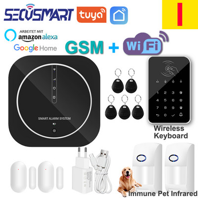Tuya WiFi GSM mājas apzagšanas drošības signalizācijas sistēma skārienpaliktnis melns paroles tastatūra durvju sensors Smart Life APP Alexa Google Home