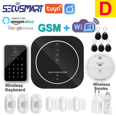 Tuya WiFi GSM mājas apzagšanas drošības signalizācijas sistēma skārienpaliktnis melns paroles tastatūra durvju sensors Smart Life APP Alexa Google Home