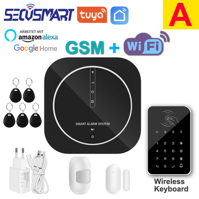 Tuya WiFi GSM mājas apzagšanas drošības signalizācijas sistēma skārienpaliktnis melns paroles tastatūra durvju sensors Smart Life APP Alexa Google Home