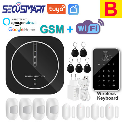 Tuya WiFi GSM mājas apzagšanas drošības signalizācijas sistēma skārienpaliktnis melns paroles tastatūra durvju sensors Smart Life APP Alexa Google Home