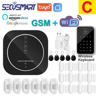 Tuya WiFi GSM mājas apzagšanas drošības signalizācijas sistēma skārienpaliktnis melns paroles tastatūra durvju sensors Smart Life APP Alexa Google Home