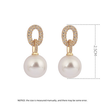 Луксозни О-образни циркониеви обеци със симулирана перла Висящи обеци за жени Усъвършенстван дизайн Златни цветни обеци Бижута N457