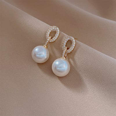 Prabangūs O formos cirkonio dekoravimo imituoti perliniai kabantys auskarai moterims pažangaus dizaino aukso spalvos nuleidžiami auskarai papuošalai N457