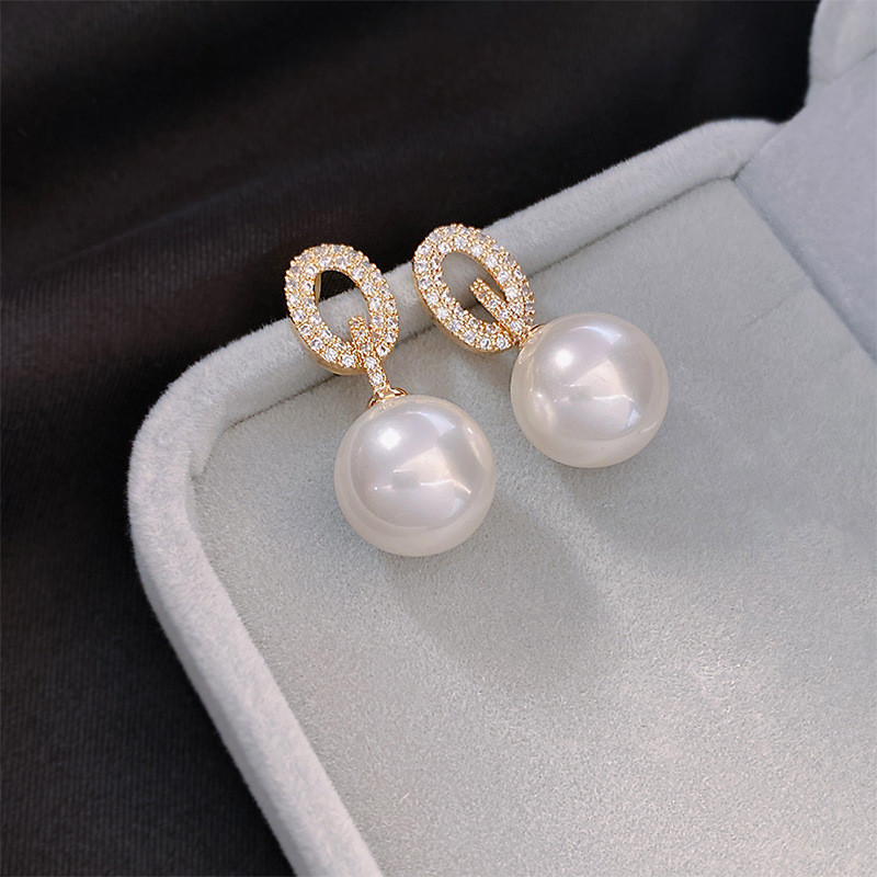 Prabangūs O formos cirkonio dekoravimo imituoti perliniai kabantys auskarai moterims pažangaus dizaino aukso spalvos nuleidžiami auskarai papuošalai N457