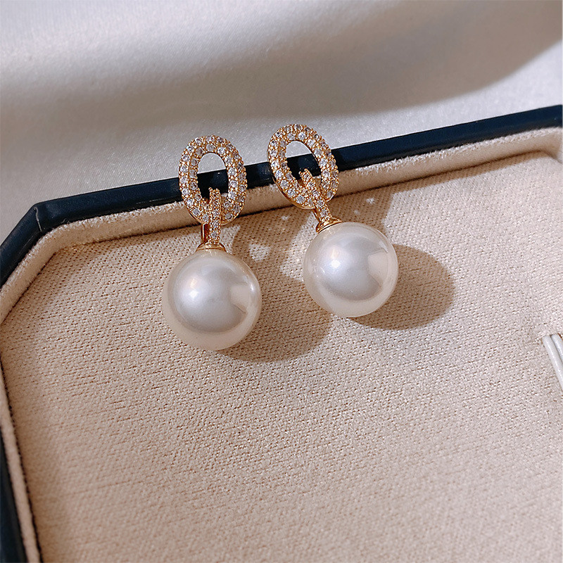 Prabangūs O formos cirkonio dekoravimo imituoti perliniai kabantys auskarai moterims pažangaus dizaino aukso spalvos nuleidžiami auskarai papuošalai N457