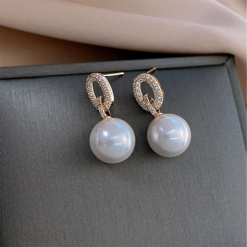 Prabangūs O formos cirkonio dekoravimo imituoti perliniai kabantys auskarai moterims pažangaus dizaino aukso spalvos nuleidžiami auskarai papuošalai N457