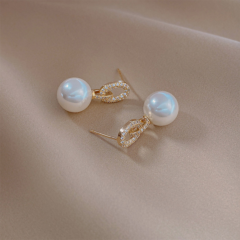 Prabangūs O formos cirkonio dekoravimo imituoti perliniai kabantys auskarai moterims pažangaus dizaino aukso spalvos nuleidžiami auskarai papuošalai N457